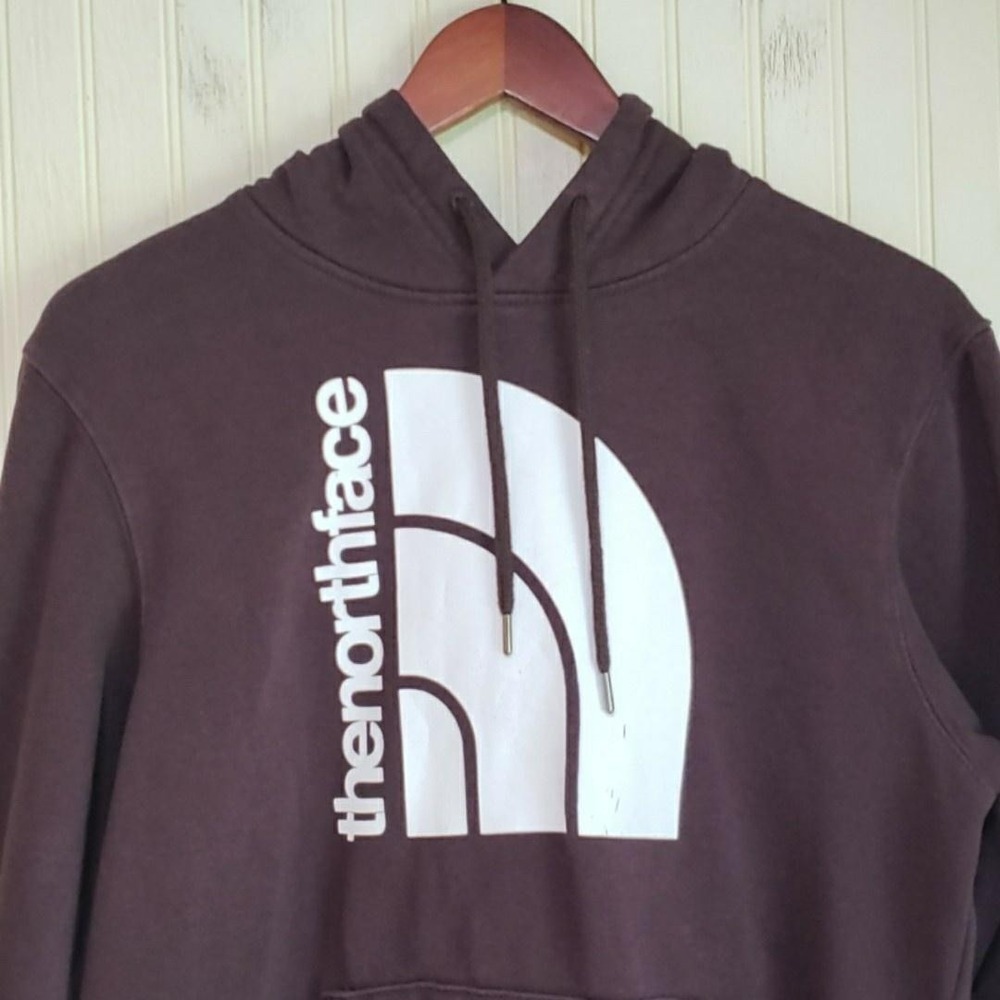 The North Face Hoodie Mens Small Brown Logo Pullover Fleece Sweatshirt Top